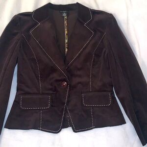 Courtenay Brown Blazer with Contrast Stitching
